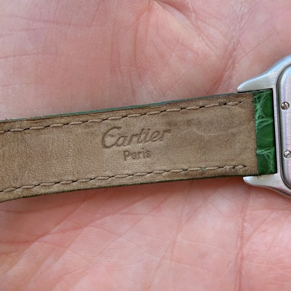 Cartier Two-Tone Square Watch with Green Leather Strap